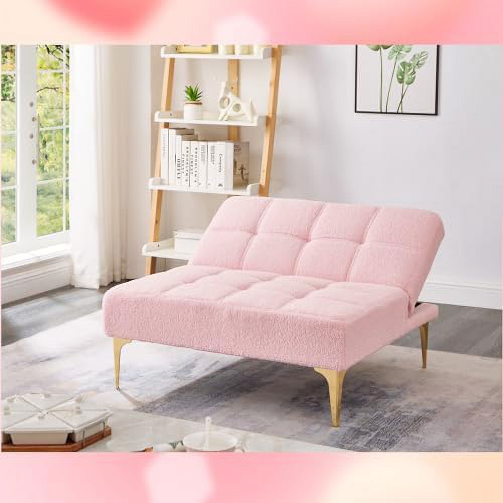 White Teddy Fabric Convertible Sofa Bed with Toss Pillows C242