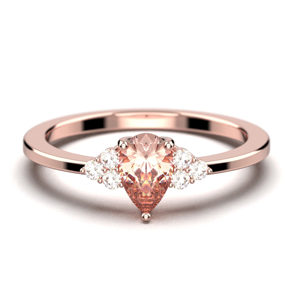 1.25 Carat Pear Cut Morganite And Diamond Moissanite Engagement Ring in 10k Solid Rose Gold W71233