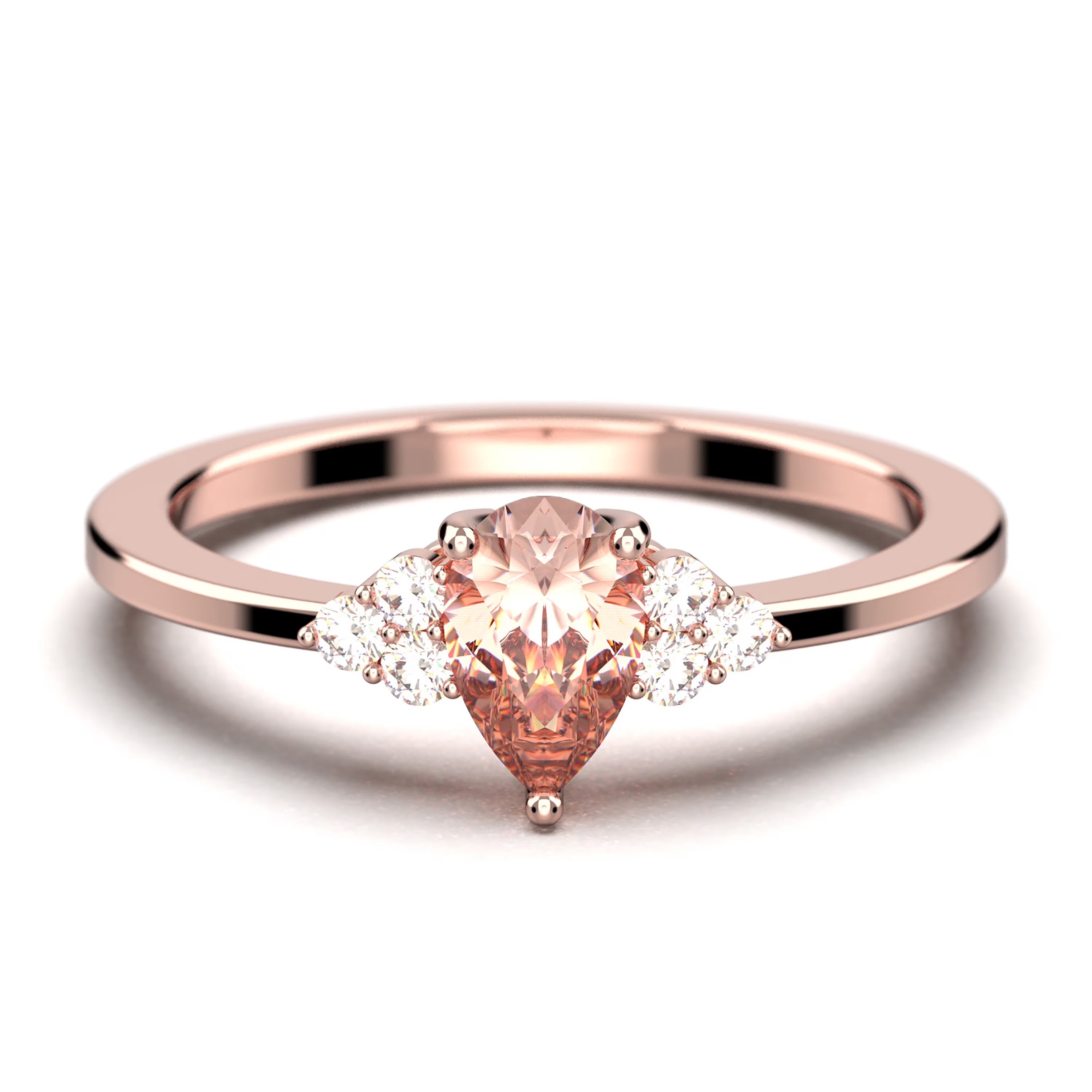 1.25 Carat Pear Cut Morganite And Diamond Moissanite Engagement Ring in 10k Solid Rose Gold W71233