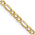 14K 26 inch 2.5mm Semi-Solid Figaro Chain with Lobster Clasp X4096