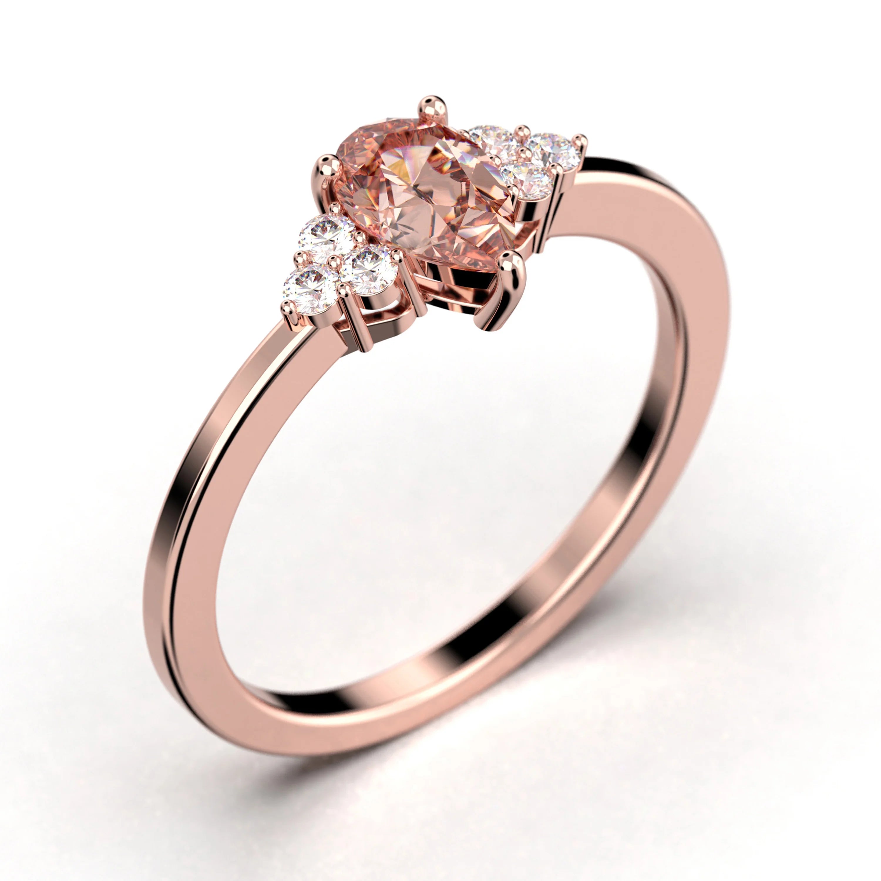 1.25 Carat Pear Cut Morganite And Diamond Moissanite Engagement Ring in 10k Solid Rose Gold W71233