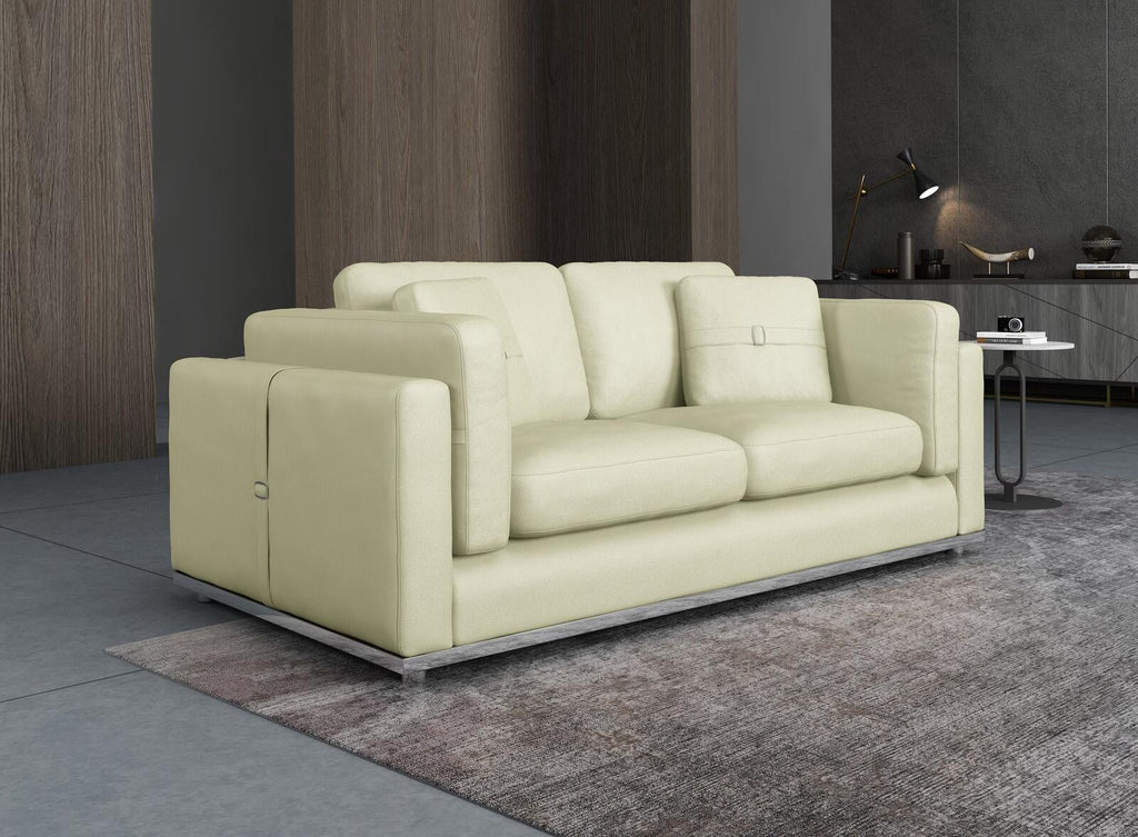 Off White Italian Leather Loveseat O4611