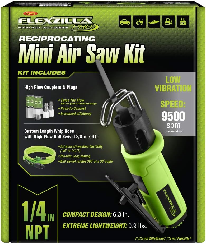 Reciprocating Mini Air Saw Kit with Whip Hose and High Flow Couplers and Plugs Q997725