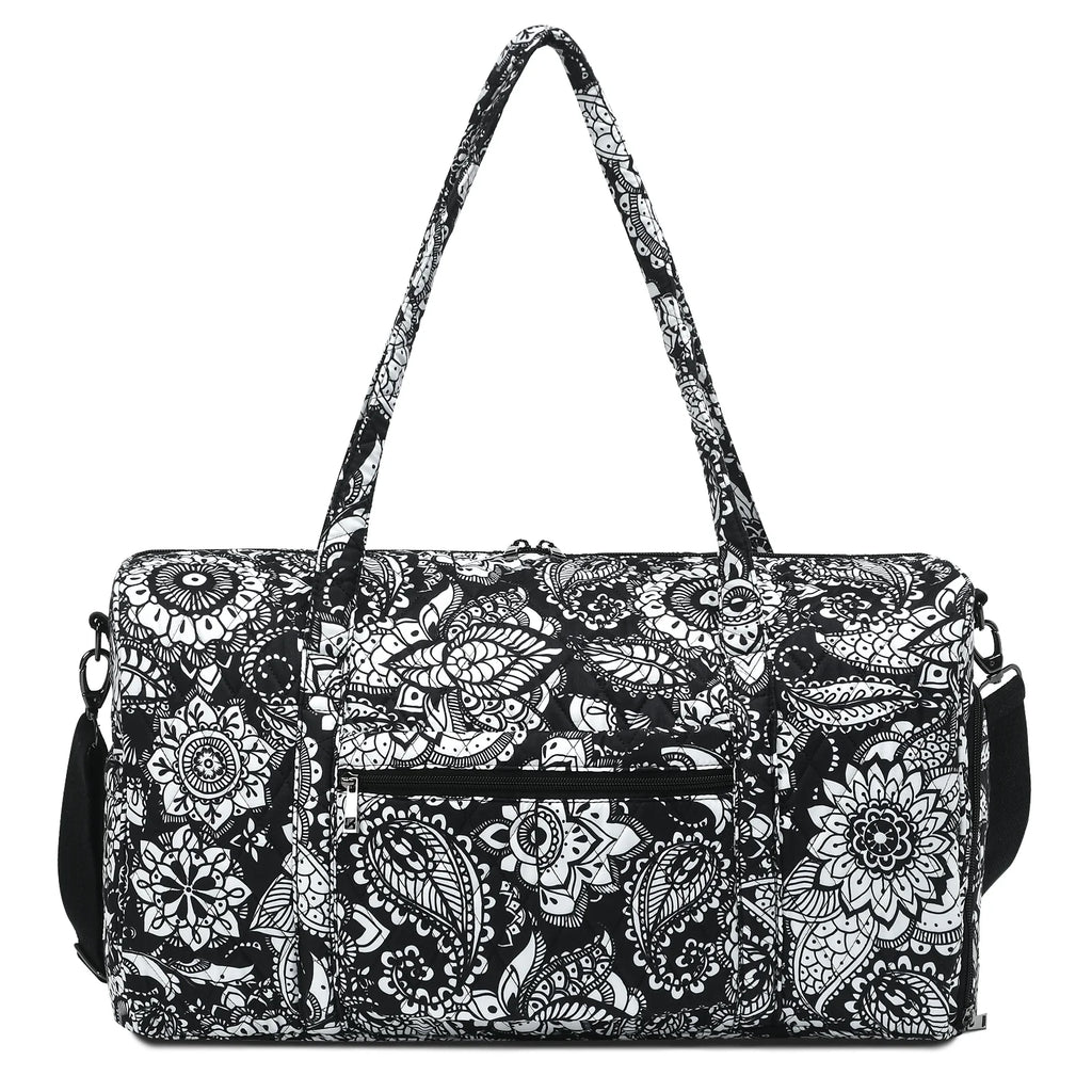 Women Travel Duffle Bag with Shoes Compartment Black White 20 Inch Y52660