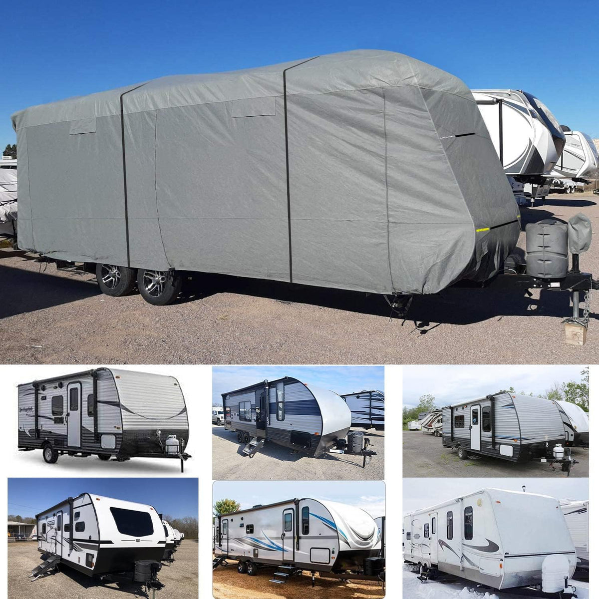 Heavy Duty 6 Layers Windproof Waterproof Camper RV Cover with 4 Tire Covers and 2 Tongue Jack Cover R1534