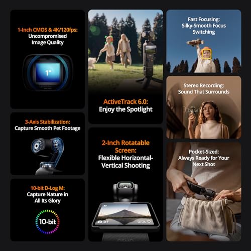 Vlogging Camera with 1'' CMOS & 4K/120fps Video, 3-Axis Stabilization, 2" Rotatable Touchscreen J81740