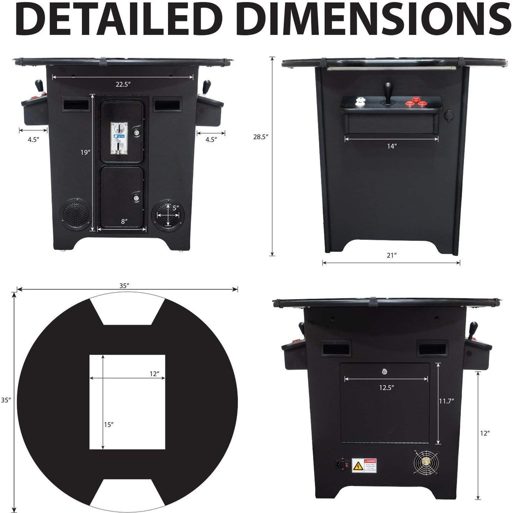 Full Size Cocktail Arcade Table Machine with 22 LCD Screen, Round Glass Top, 2 Player, 412 Games K188