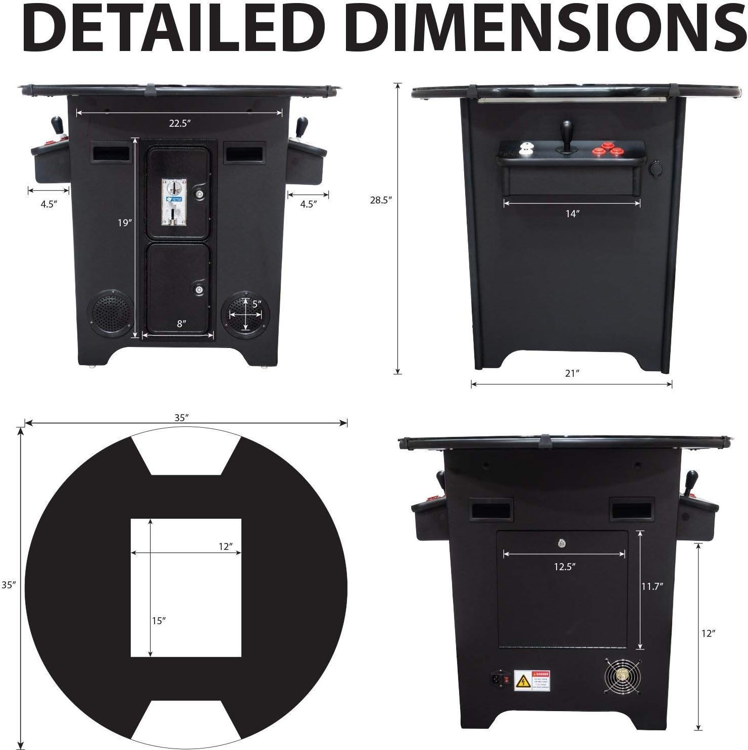 Full Size Cocktail Arcade Table Machine with 22 LCD Screen, Round Glass Top, 2 Player, 412 Games K188