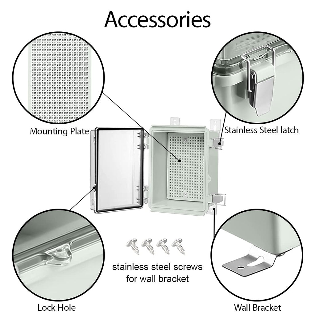 ABS Junction Box Hinged Clear Cover Stainless Steel Latch IP67 Waterproof Enclosure with Mounting Plate Wall Bracket 5.9x3.9x2.8 inch Pack of 2 G652377