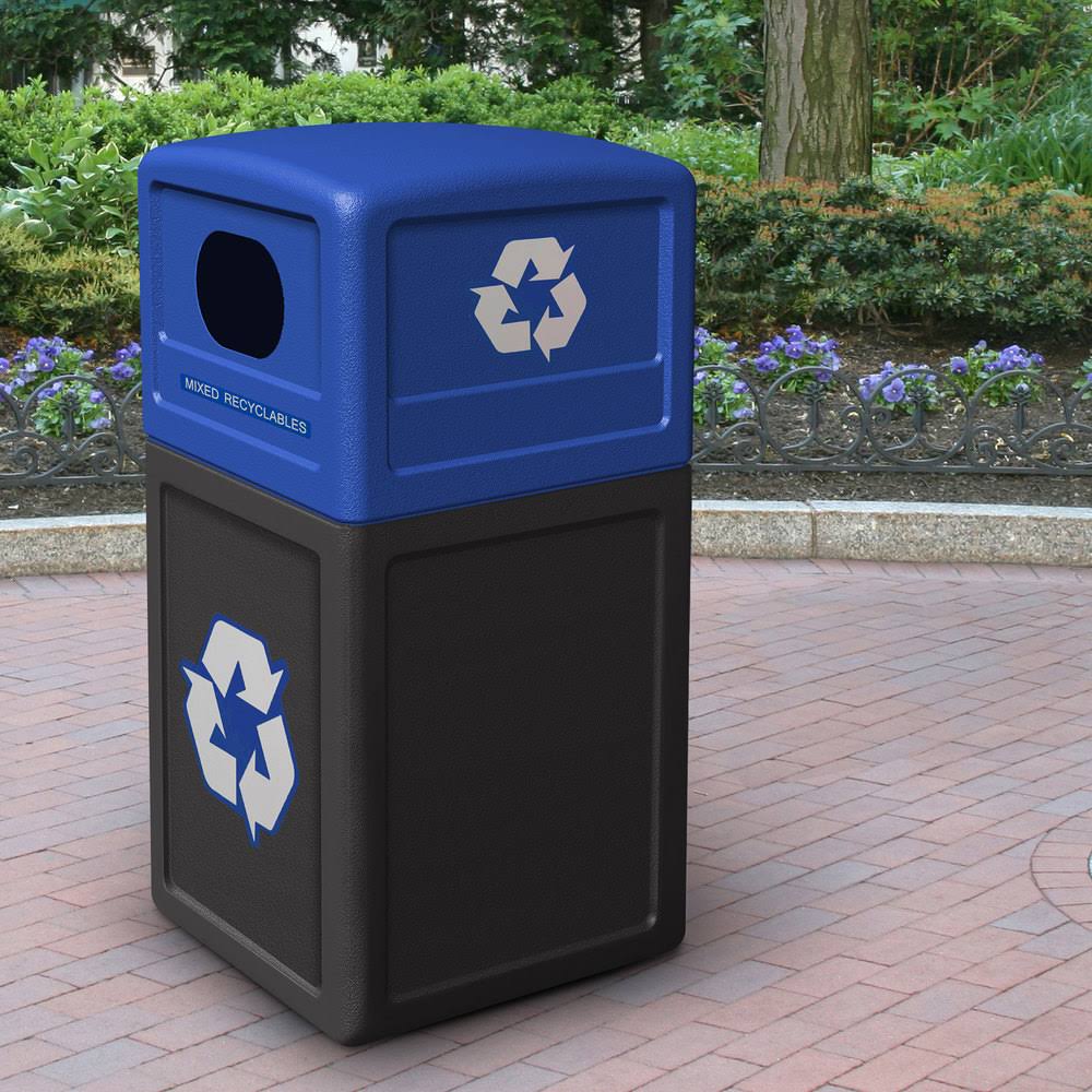 Recycling Bin, black, blue Lid, 42 gal. R29815