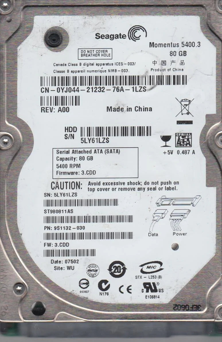 80GB SATA 2.5 Hard Drive S48756