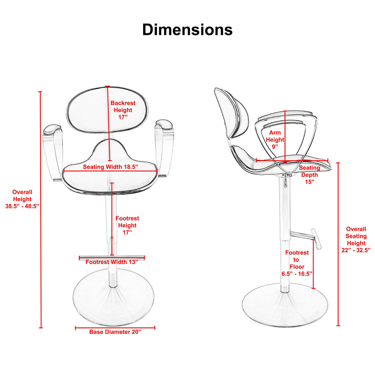 White Adjustable Height Swivel Bar Stool G2722