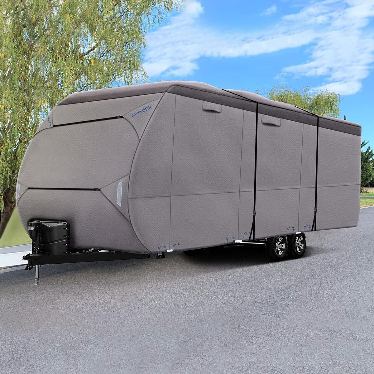Upgraded Waterproof 500D Travel Trailer Cover with 4 Tire Covers, Tongue Jack Cover D9820