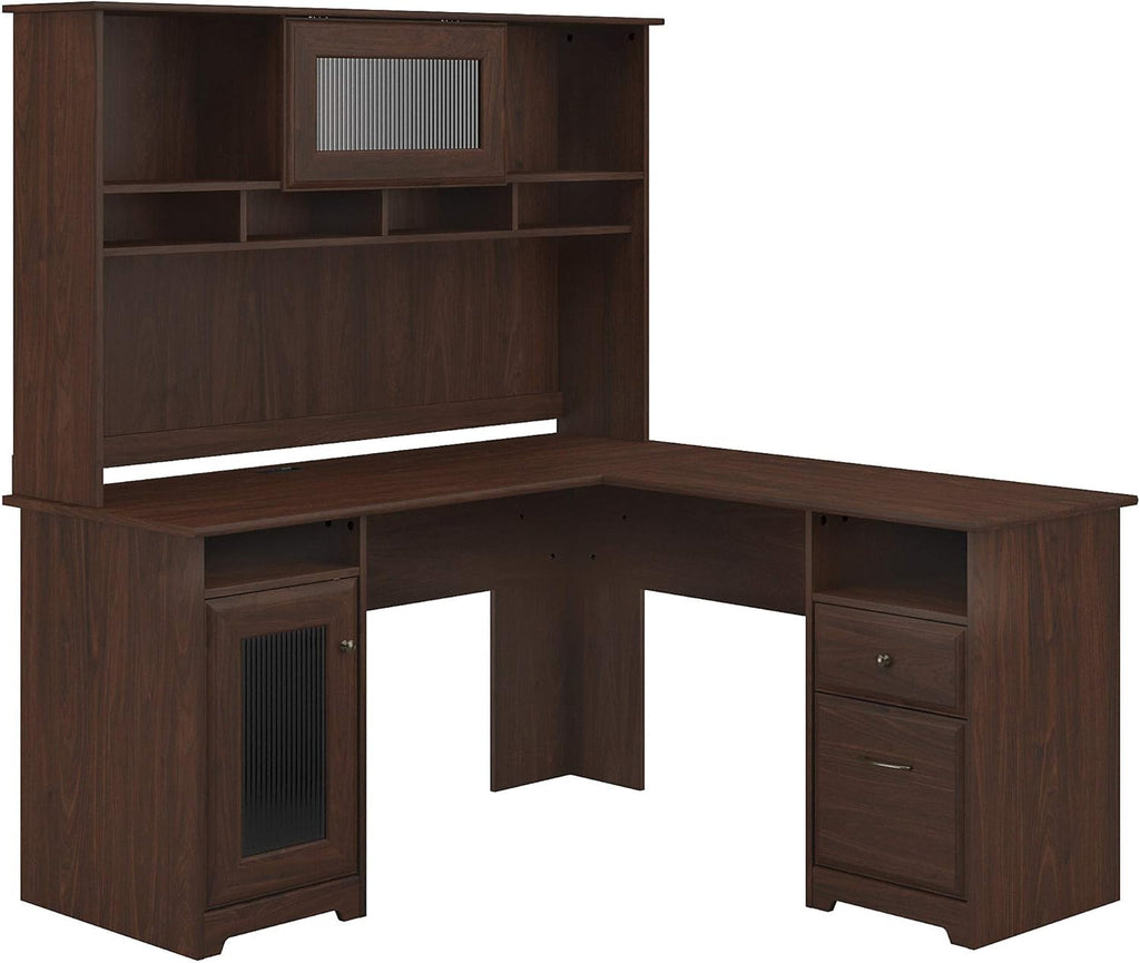 L Shaped Computer Desk with Hutch, 60W, Ash Gray K585813
