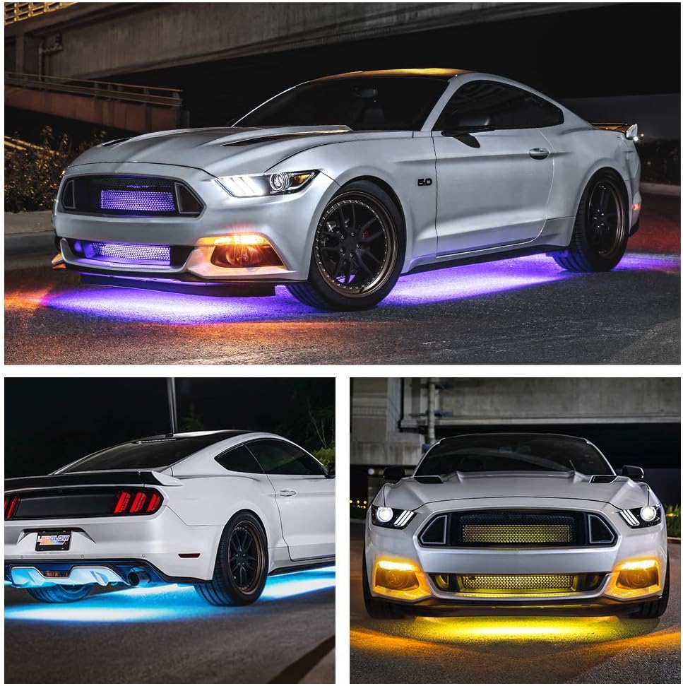 4pc Bluetooth LED Underbody Underglow Kit with Interior Footwell Accent Lighting S13443