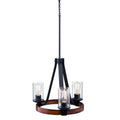 3 Light Distressed Black Faux Wood Chandelier with Clear Seedy Glass P458442