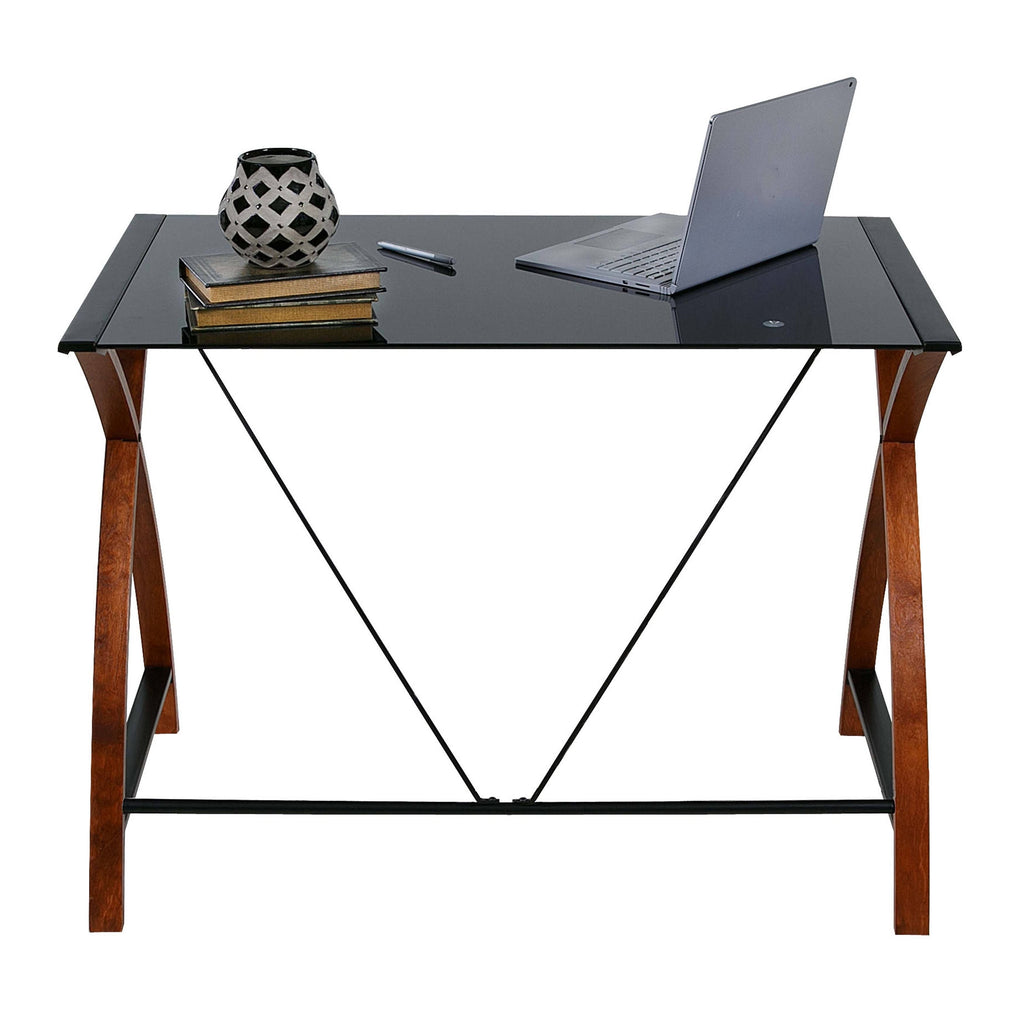 Black Glass and Wood Computer Desk A821133