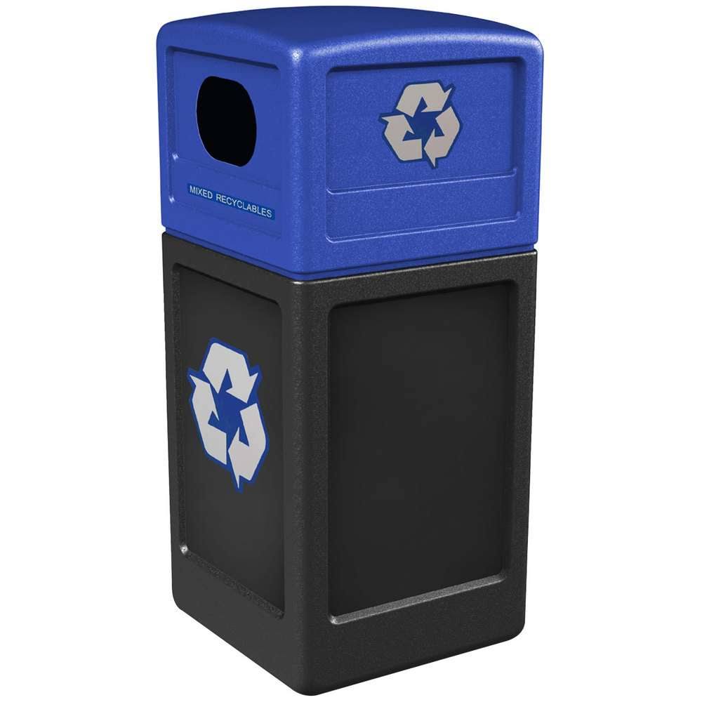Recycling Bin, black, blue Lid, 42 gal. R29815
