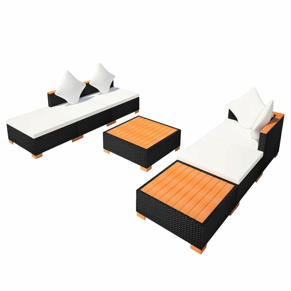 7 Piece Outdoor Sectional Sofa Set with Coffee Table and Ottoman Black Poly Rattan U7953