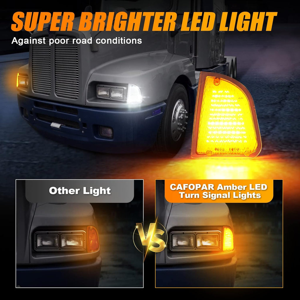 Front LED Turn Signal and Parking Lights Assembly for Kenworth T600 T660 K300 T300 T330, Amber and White, LH & RH, Clear Lens U2617