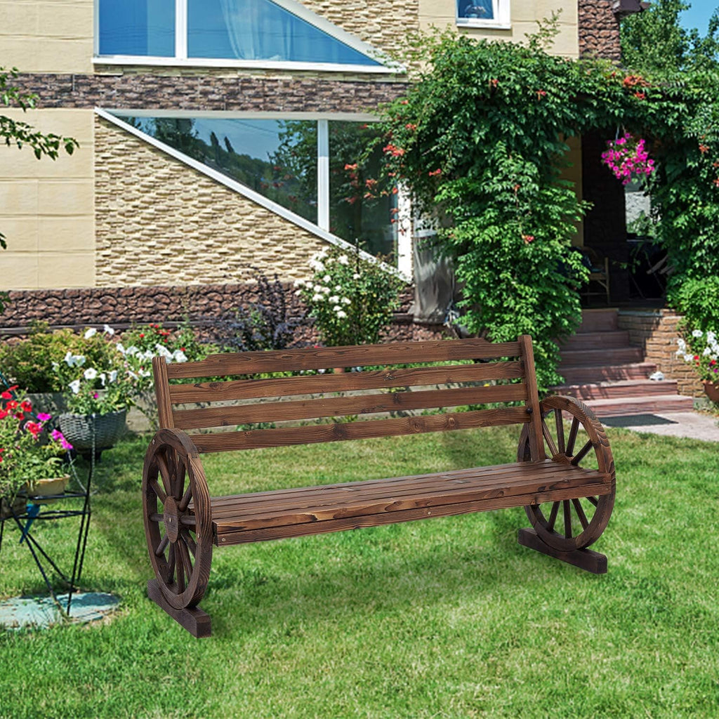 Wooden Wagon Wheel Bench Z4037