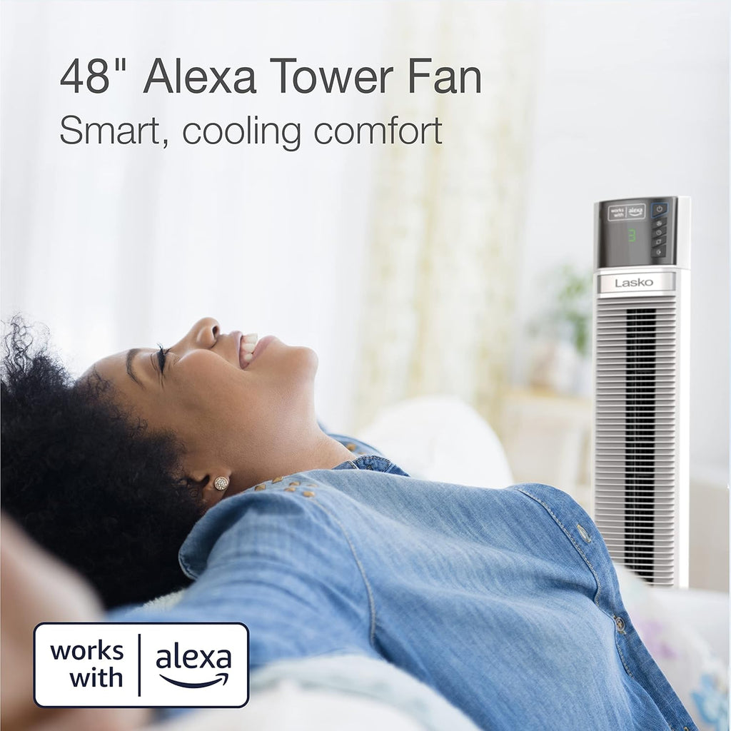 White 48” Oscillating 4-Speed Tower Fan with Timer C191426