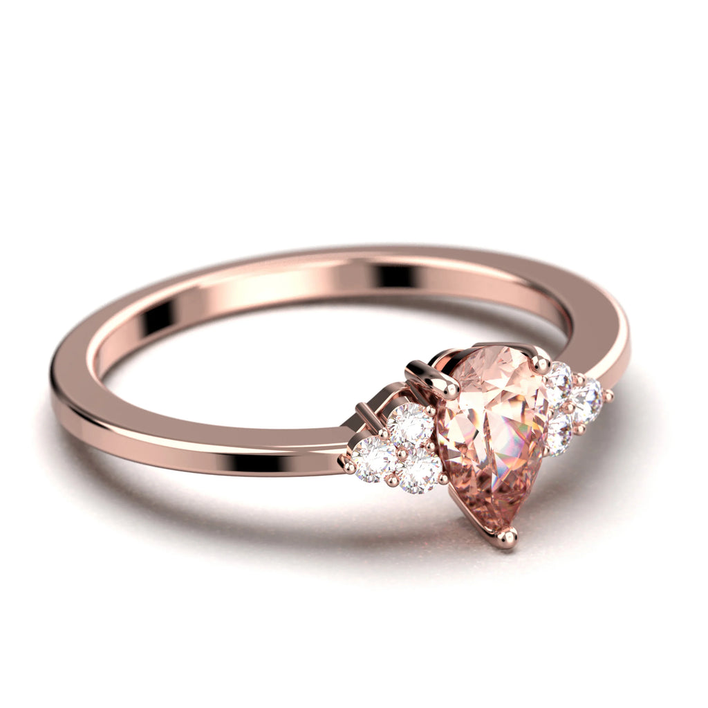 1.25 Carat Pear Cut Morganite And Diamond Moissanite Engagement Ring in 10k Solid Rose Gold W71233