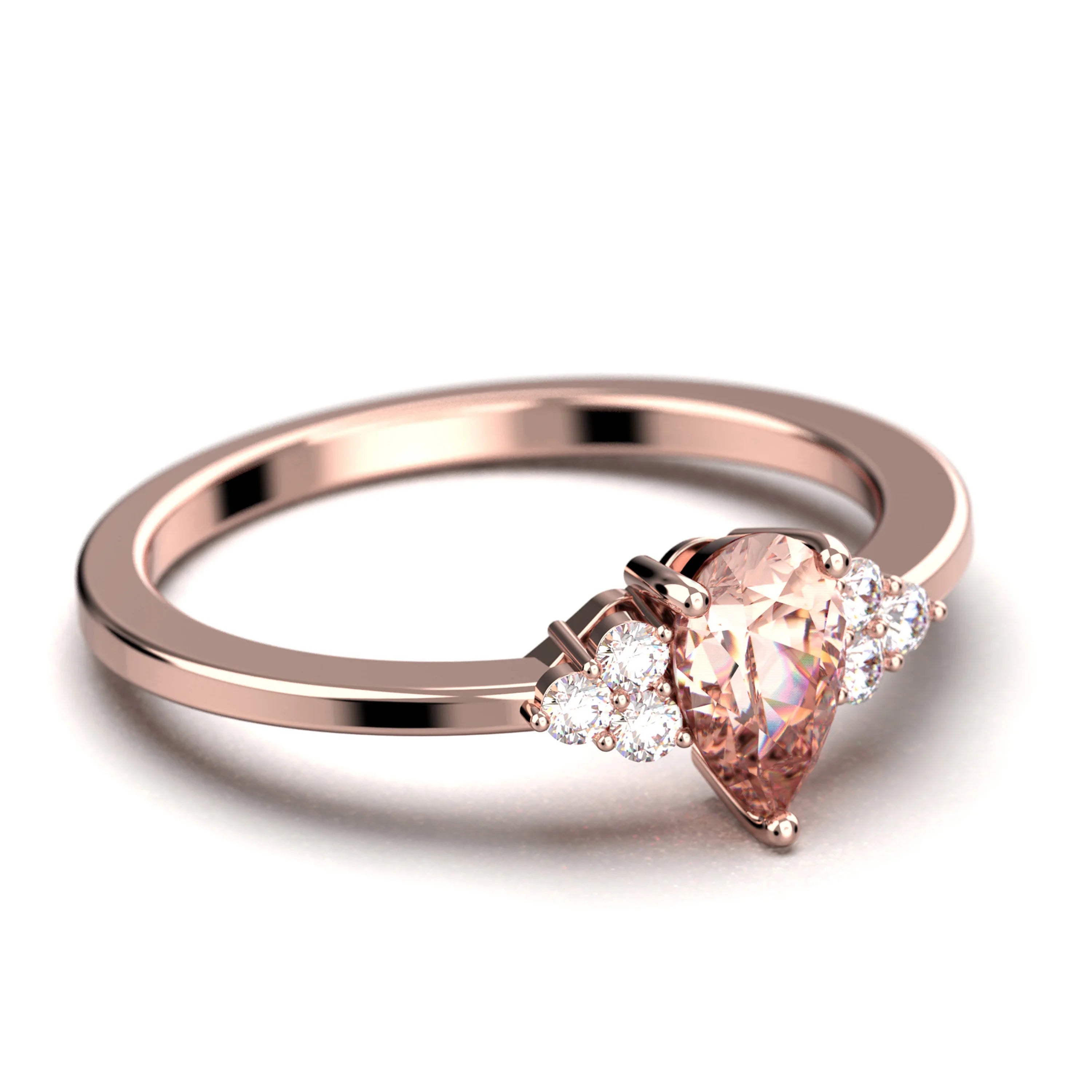 1.25 Carat Pear Cut Morganite And Diamond Moissanite Engagement Ring in 10k Solid Rose Gold W71233