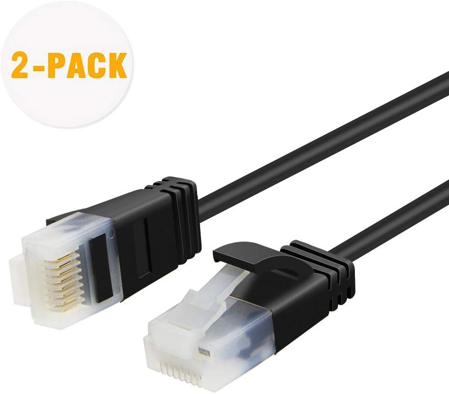 Ultra Thin Cat6a Ethernet Patch Cable, 2-Pack, 6.6ft, Black S329569