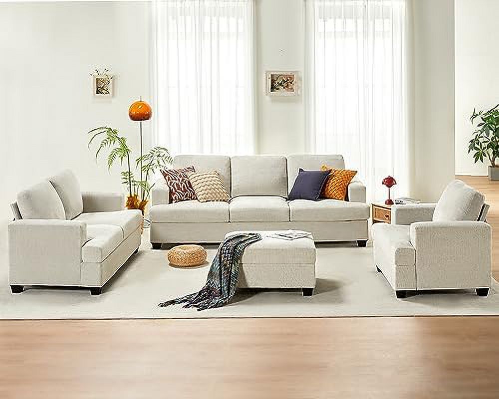 Beige Chenille Sofa Couch with Ottoman B374