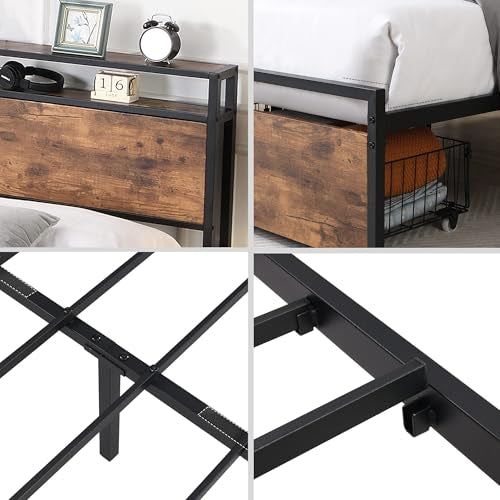 White Upholstered Queen Bed Frame with Headboard and 2 Storage Drawers H3470