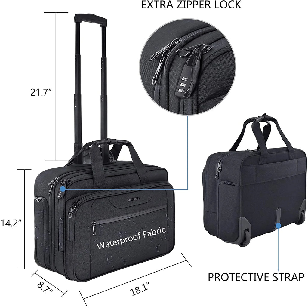 Rolling Laptop Bag Briefcase for 17.3" Laptop, Black T235
