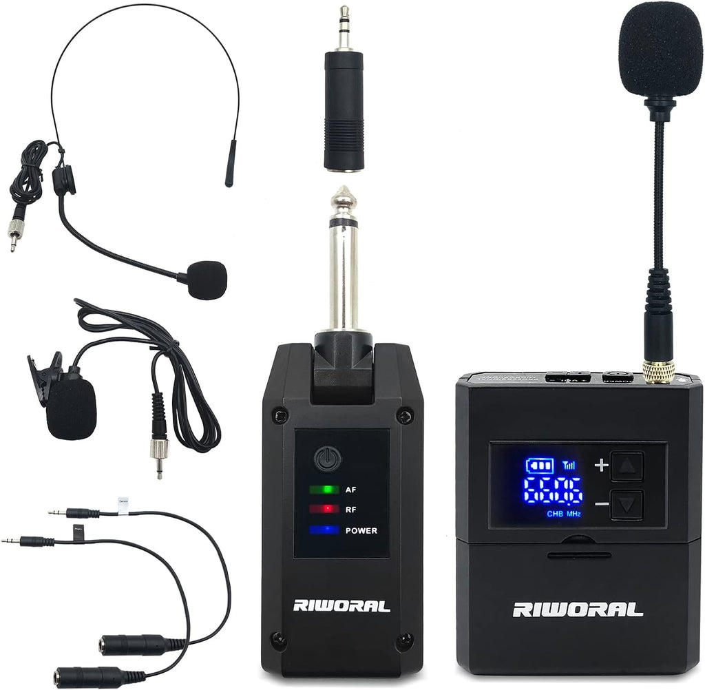 UHF Wireless Microphone System with Lavalier Mic, Headset Mic, Handheld Mic Transmitter & Receiver B195