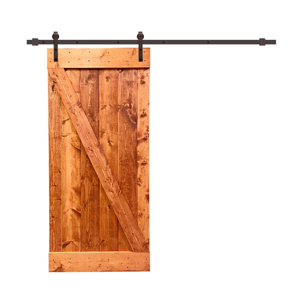 Red Walnut Stained Pine Wood Interior Sliding Barn Door with Hardware Kit L8720