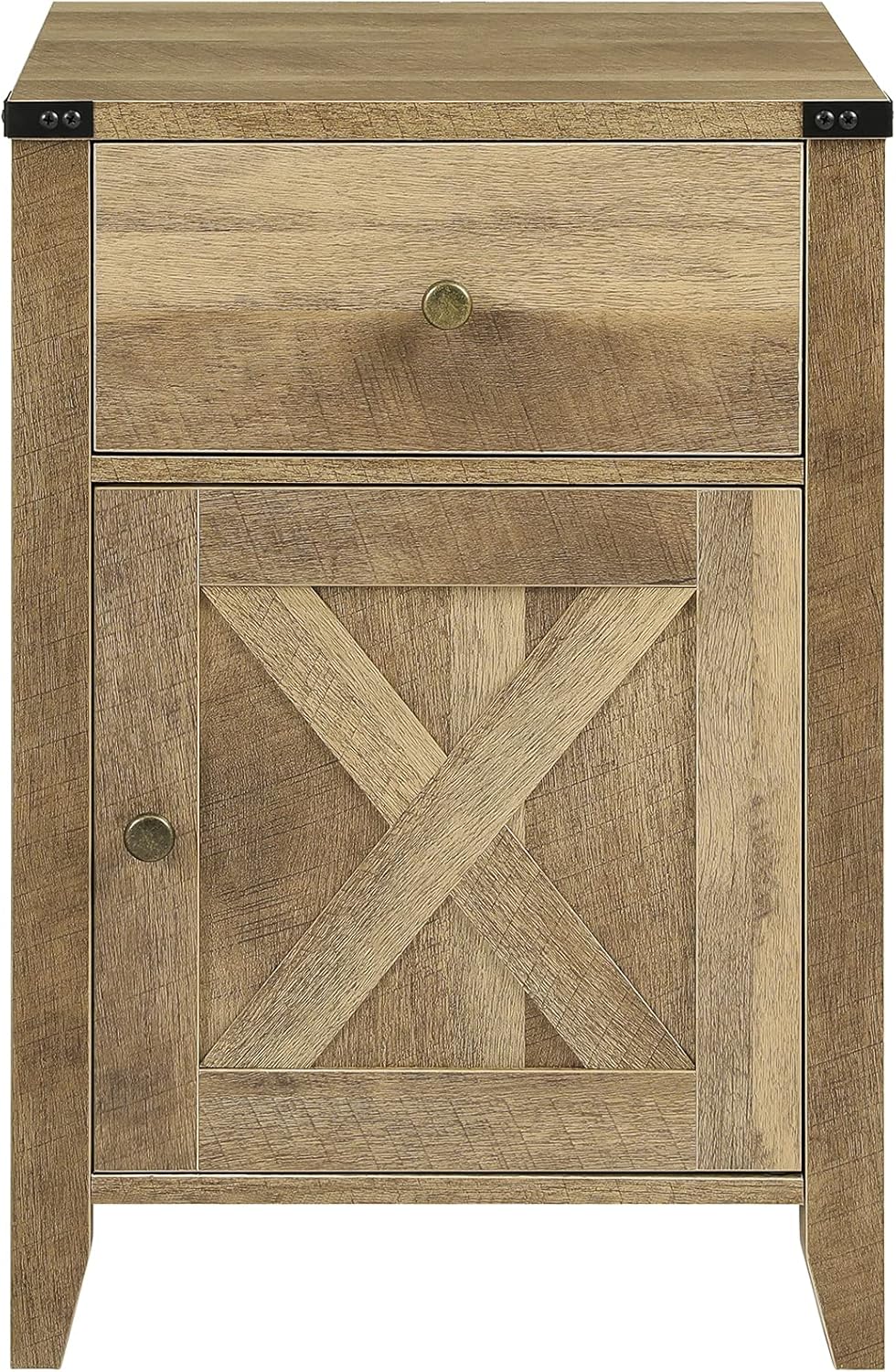 Rustic Oak End Table with Cabinet and Drawer C4238