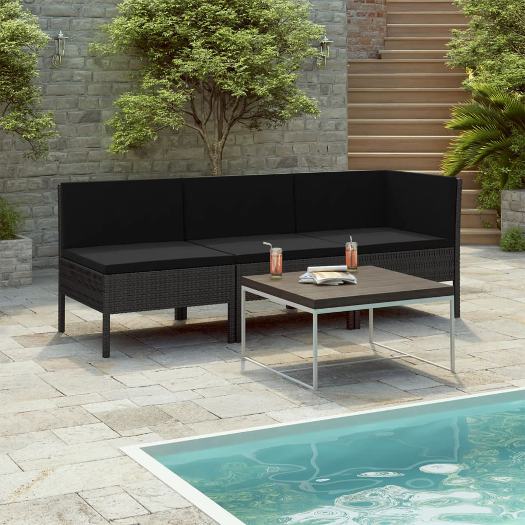 3 Piece Poly Rattan Outdoor Sectional Sofa Set with Cushions Steel Frame D197819