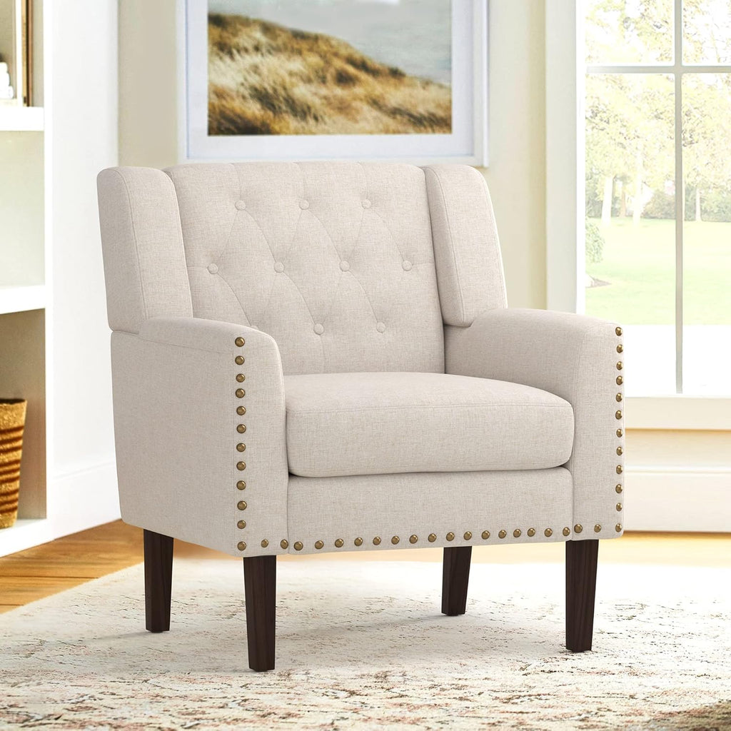 Navy Blue Linen Upholstered Button Tufted Accent Chair Z8531