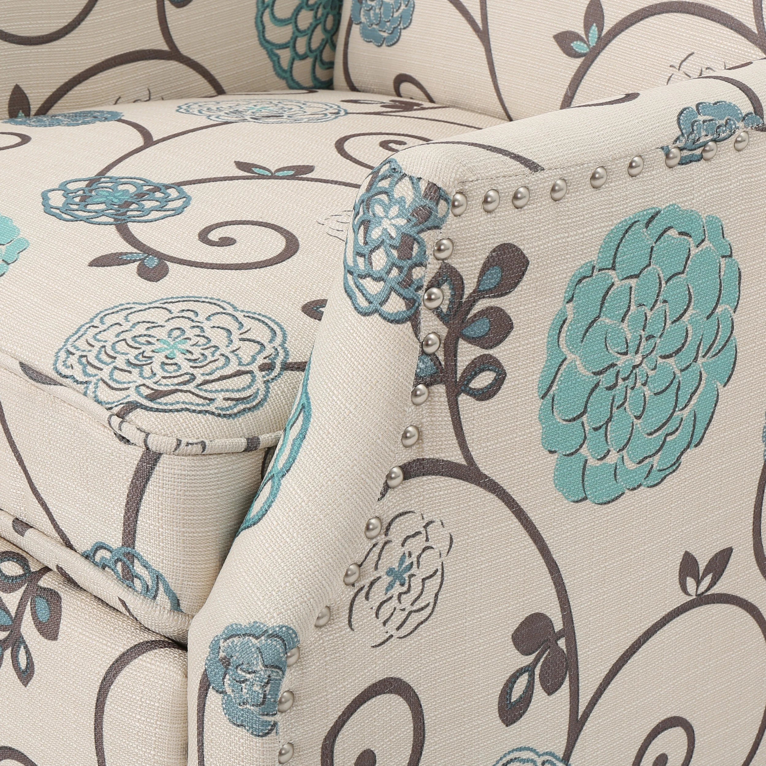 White and Blue Fabric Wing Back Recliner M18865