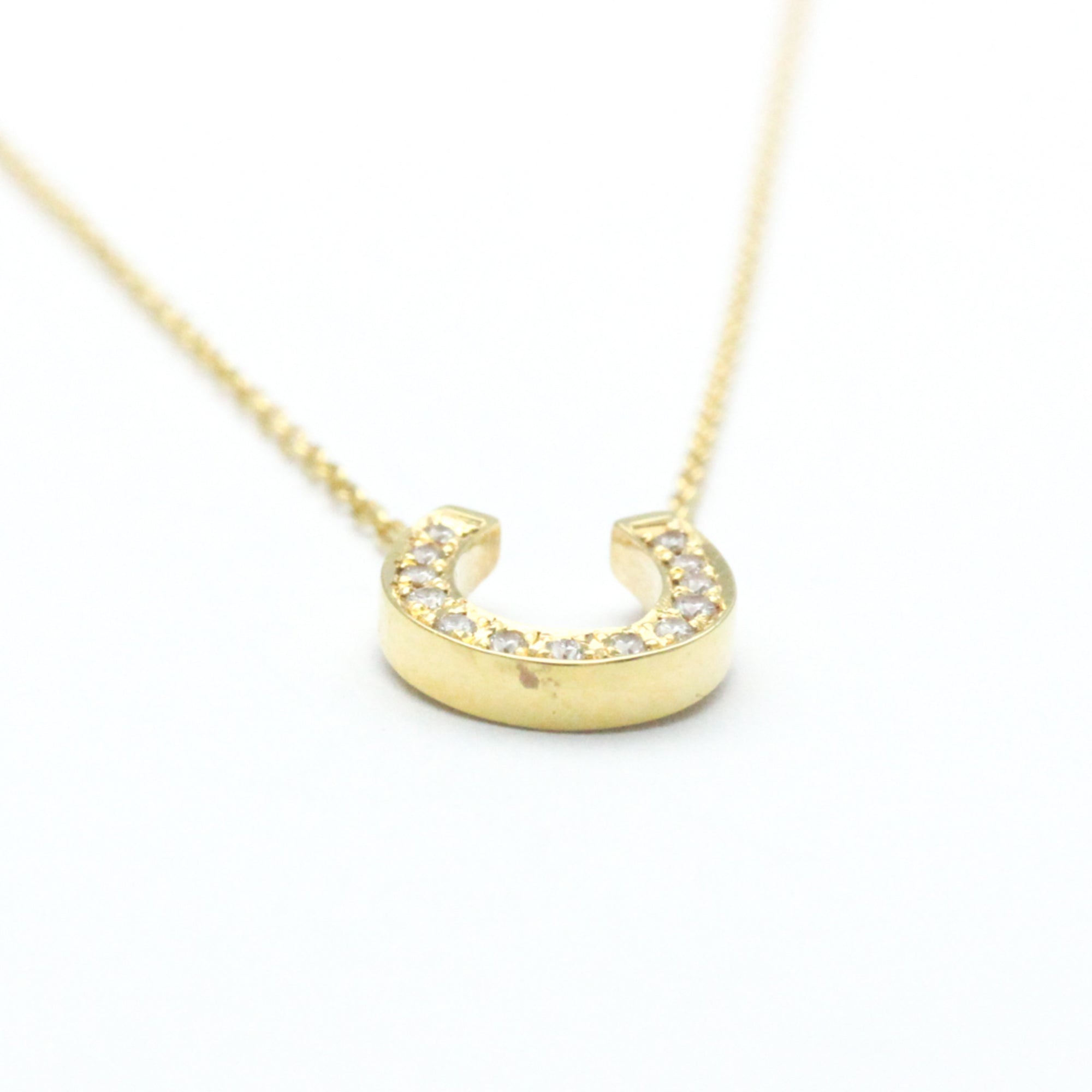 18K Yellow Gold Horseshoe Diamond Pendant Necklace Z160