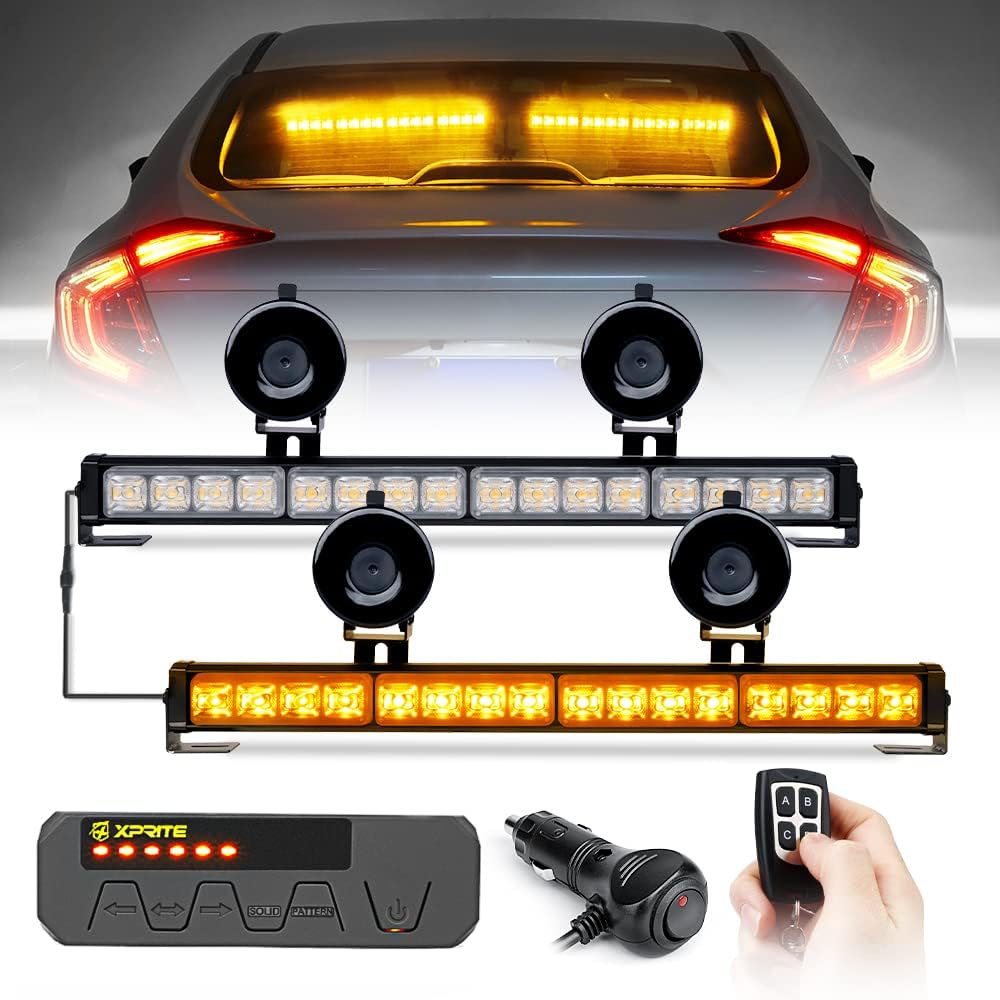 Amber LED Emergency Strobe Light Bar with Wireless Remote, Pack of 2 K125