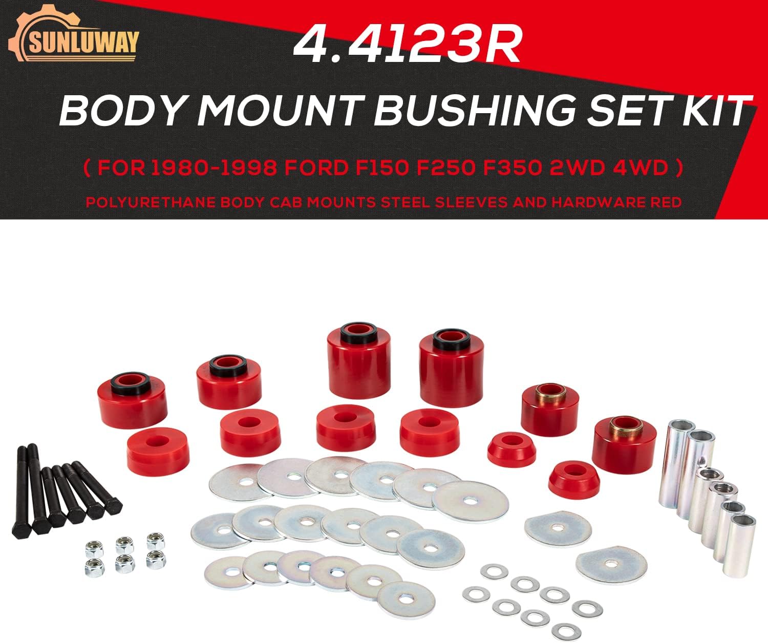 Red Polyurethane Body Mount Bushing Set Kit for Ford F150 F250 F350 R28123