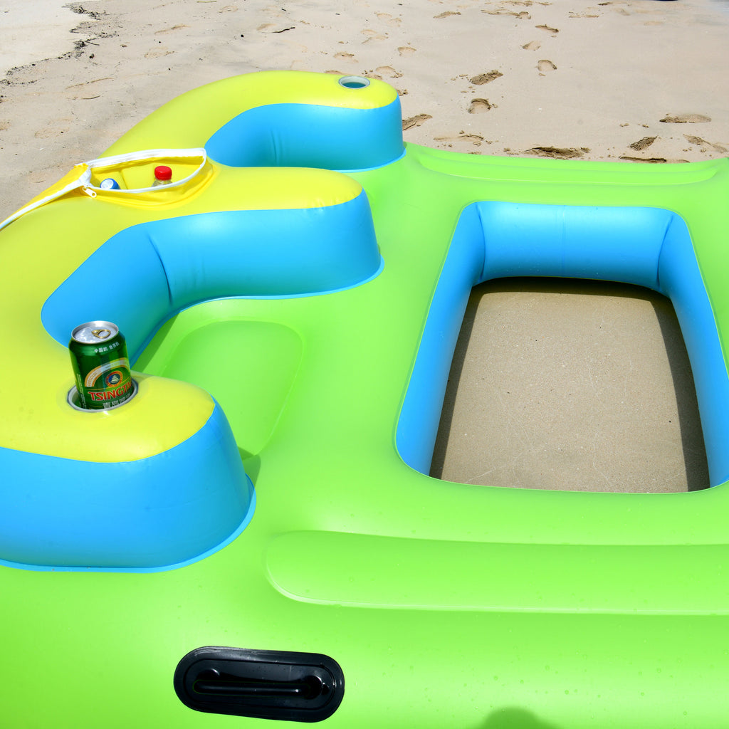 Inflatable Floating Island Lounge Raft with Cup Holders and Coolers - 4 Person D403140