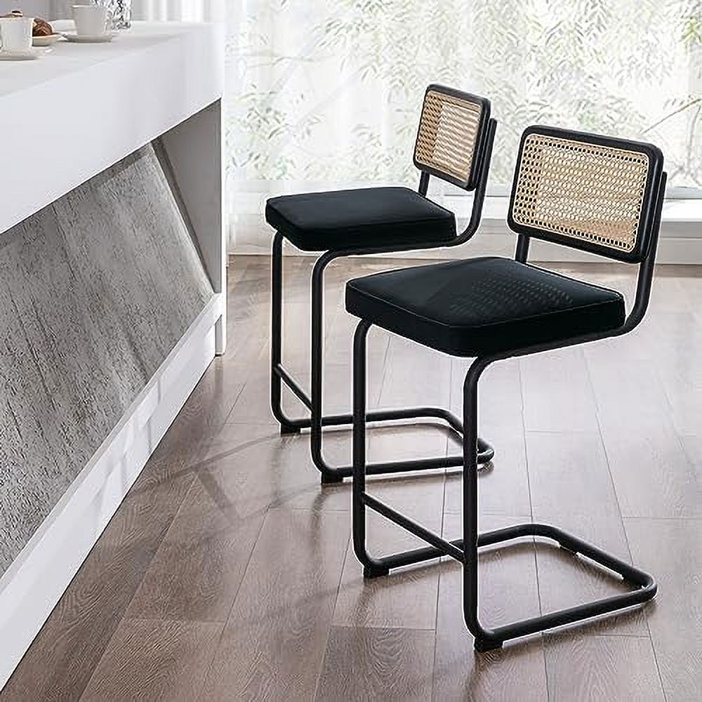 Rattan Counter Height Stools Set of 2 24'' Faux Leather E621
