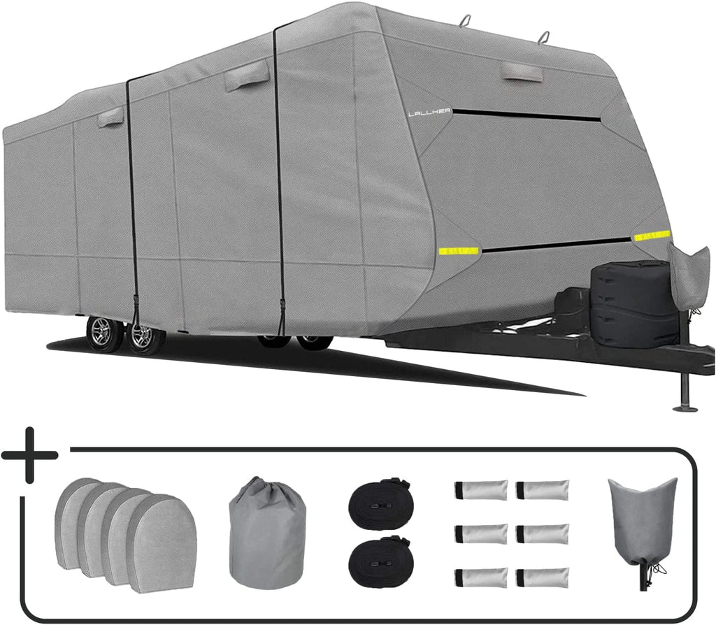 Heavy Duty 6 Layers Windproof Waterproof Camper RV Cover with 4 Tire Covers and 2 Tongue Jack Cover R1534