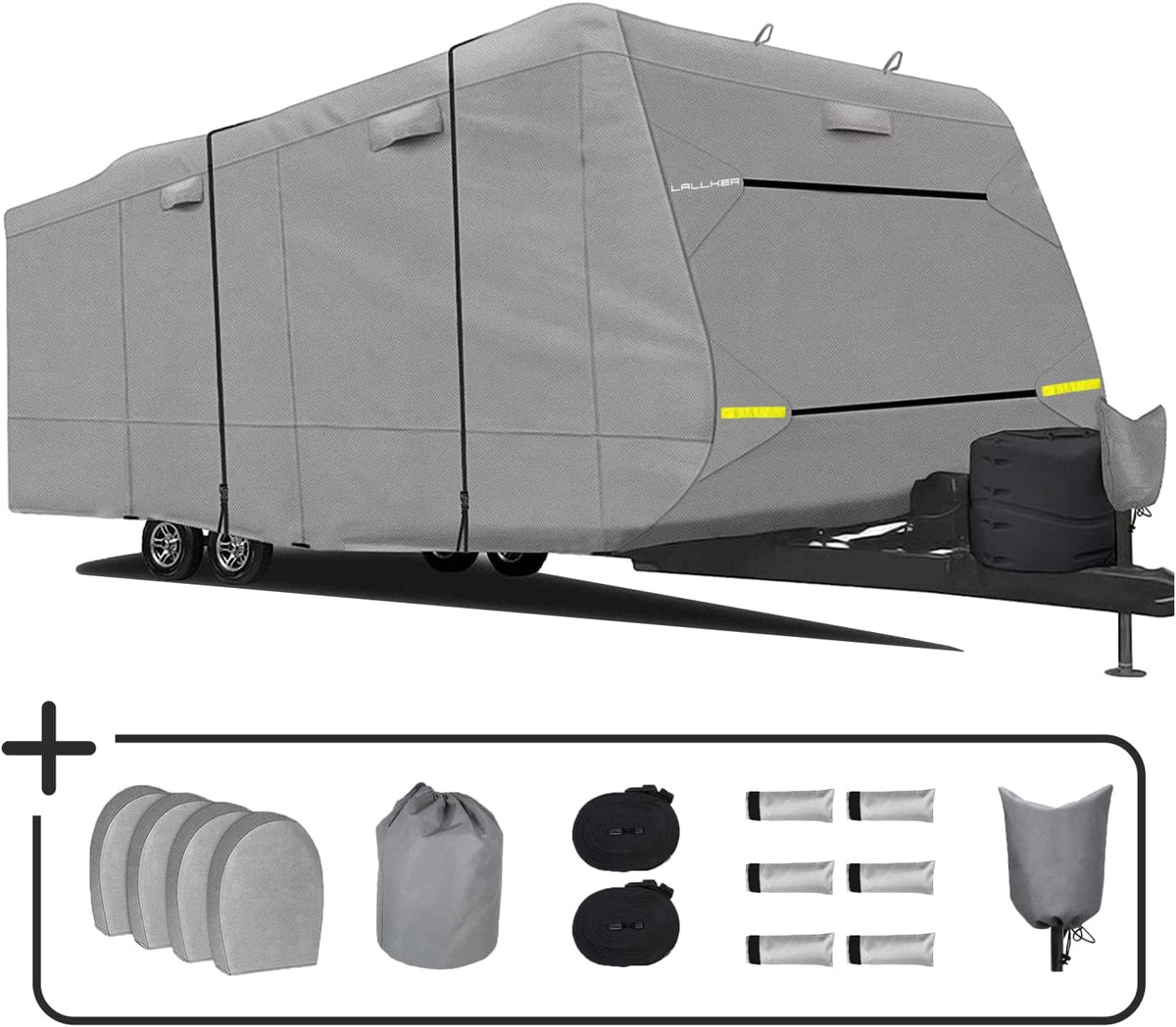 Heavy Duty 6 Layers Windproof Waterproof Camper RV Cover with 4 Tire Covers and 2 Tongue Jack Cover R1534