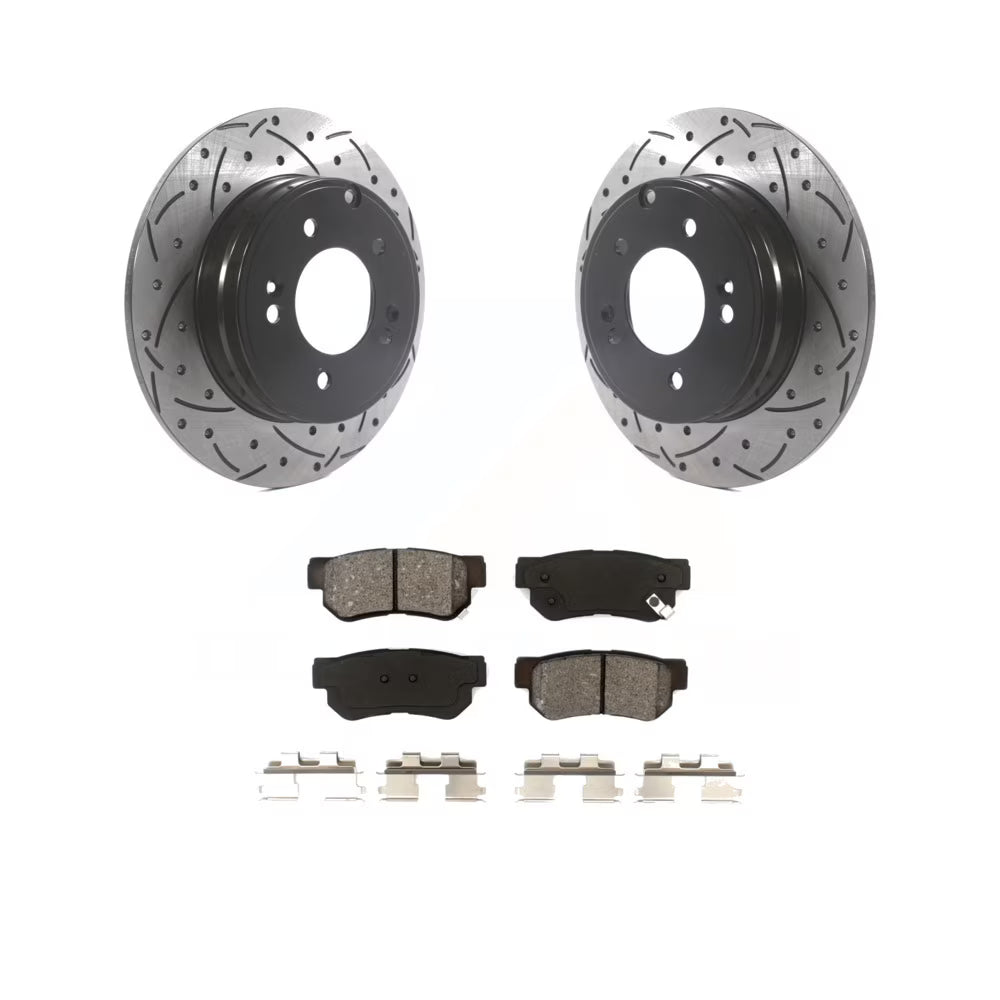 Rear Coated Drilled Slotted Disc Brake Rotors And Semi-Metallic Pads Kit L21309