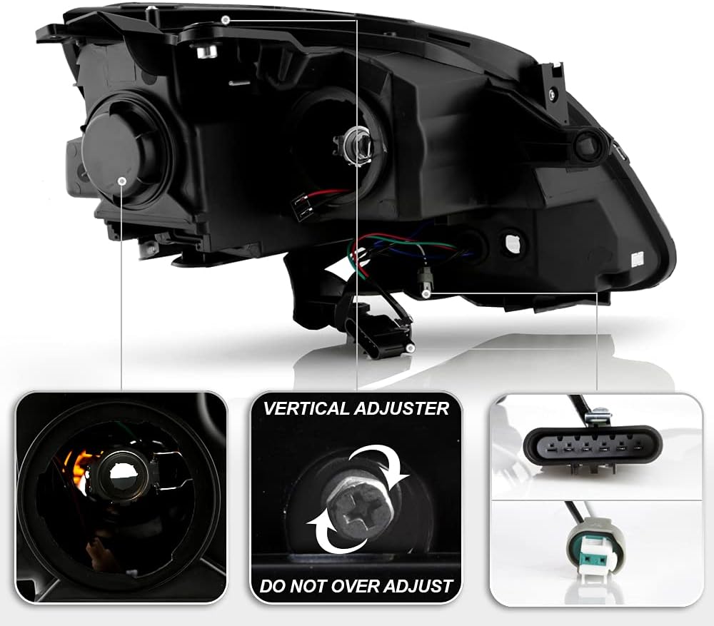 Chrome LED Tube Projector Headlights Pair Set E789