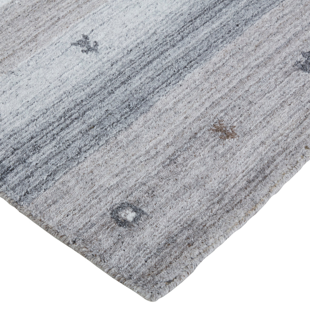 Handmade Stripes Gray Silver Black Area Rug V860