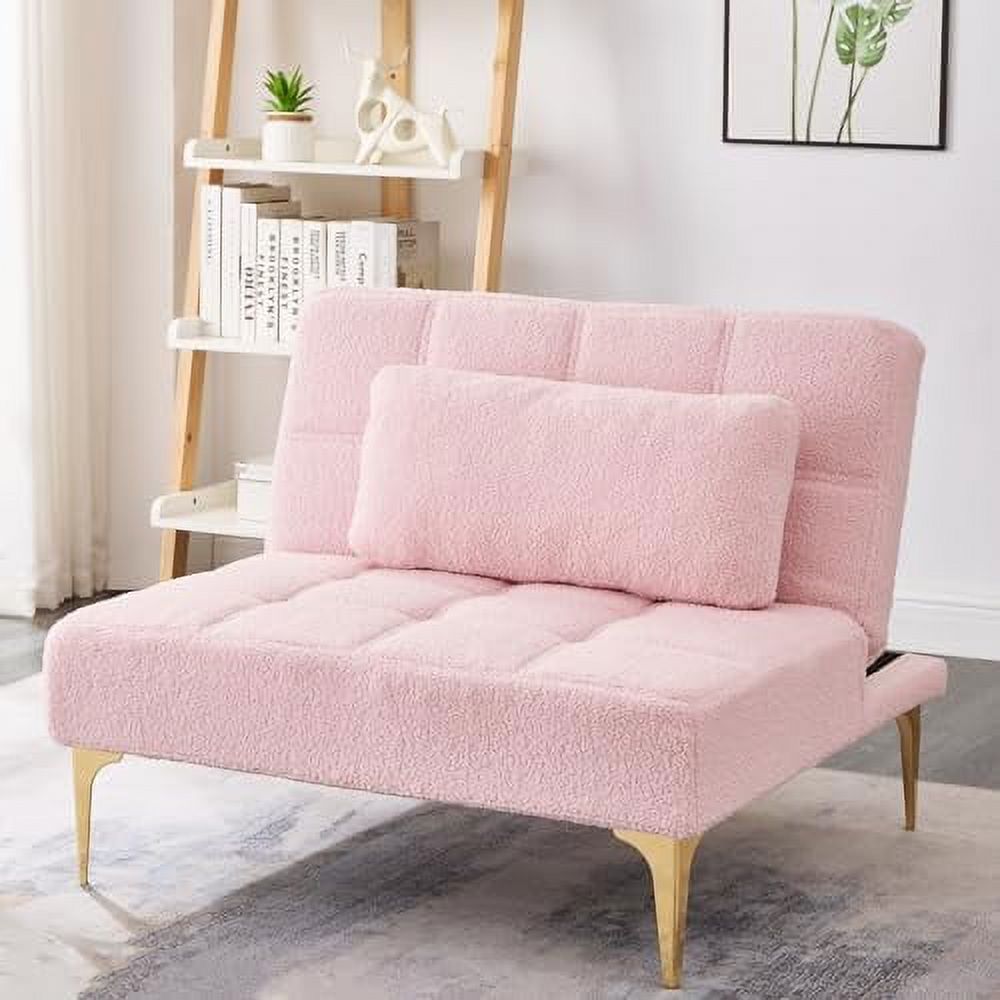 White Teddy Fabric Convertible Sofa Bed with Toss Pillows C242