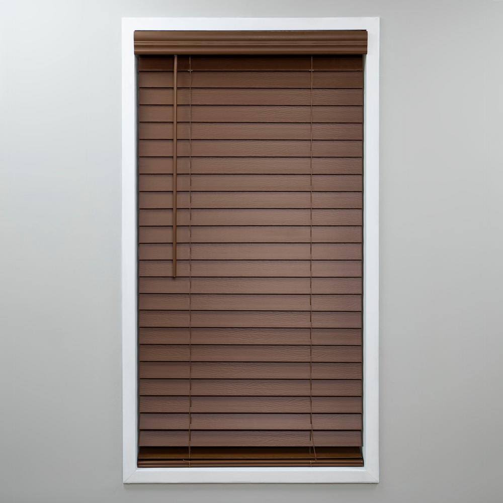 Dark Oak Cordless 2 in. PVC Faux Wood Blind 67.25 in. W x 48 in. L B951319
